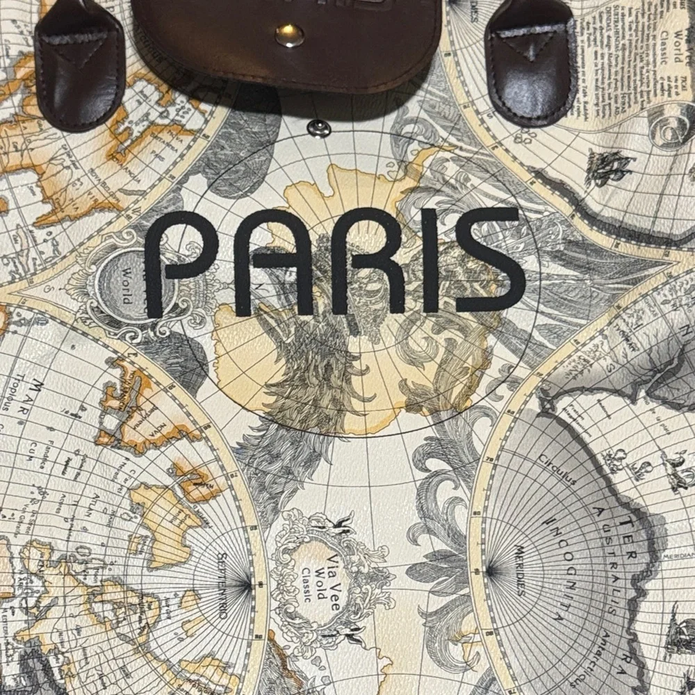 Paris Map Print foldable tote  - Brown and Cream